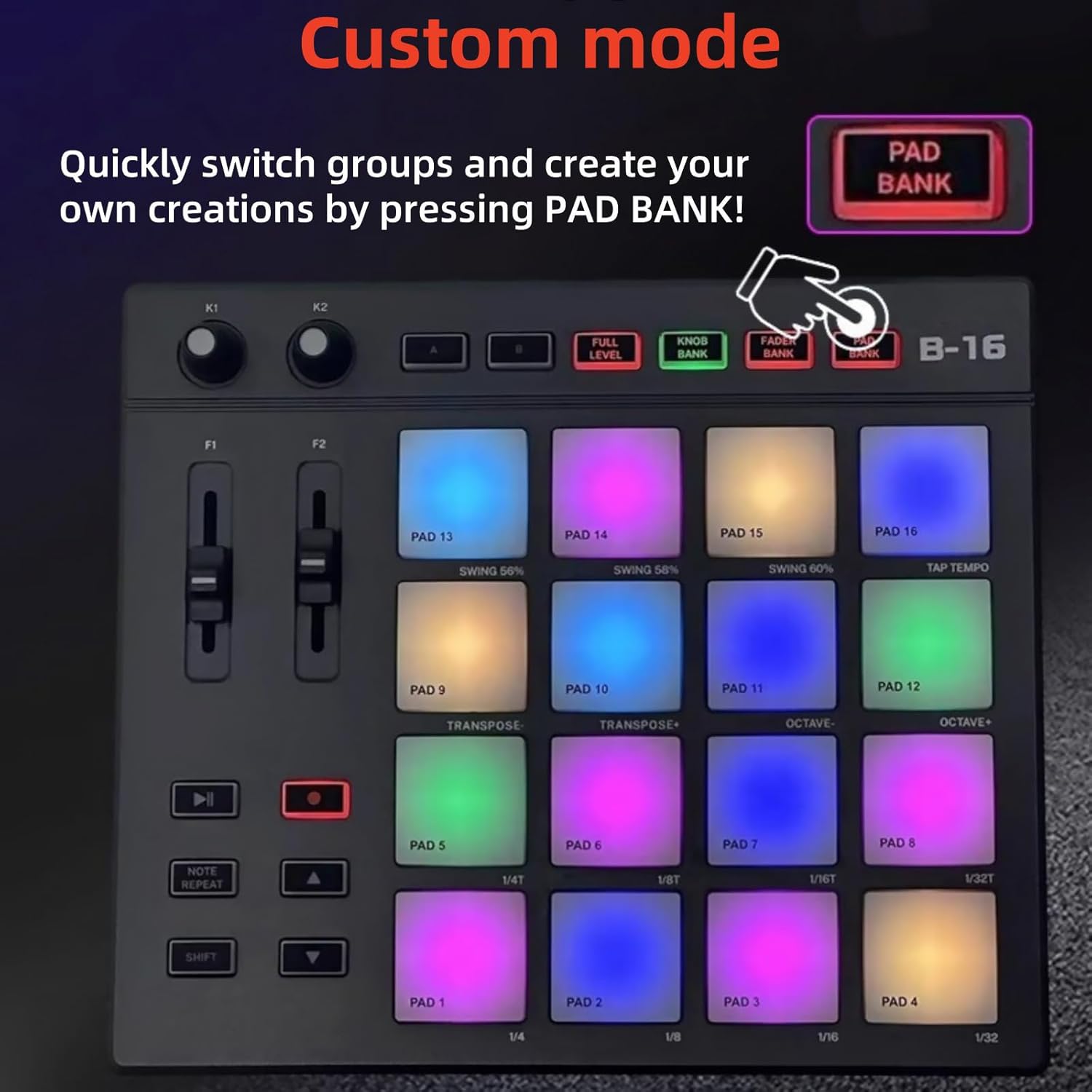 MIDI Strike Pad Controller with 16 Beat Pads Force Sensing RGB Light Anti-Theft Lock Hole Lock Slot Design