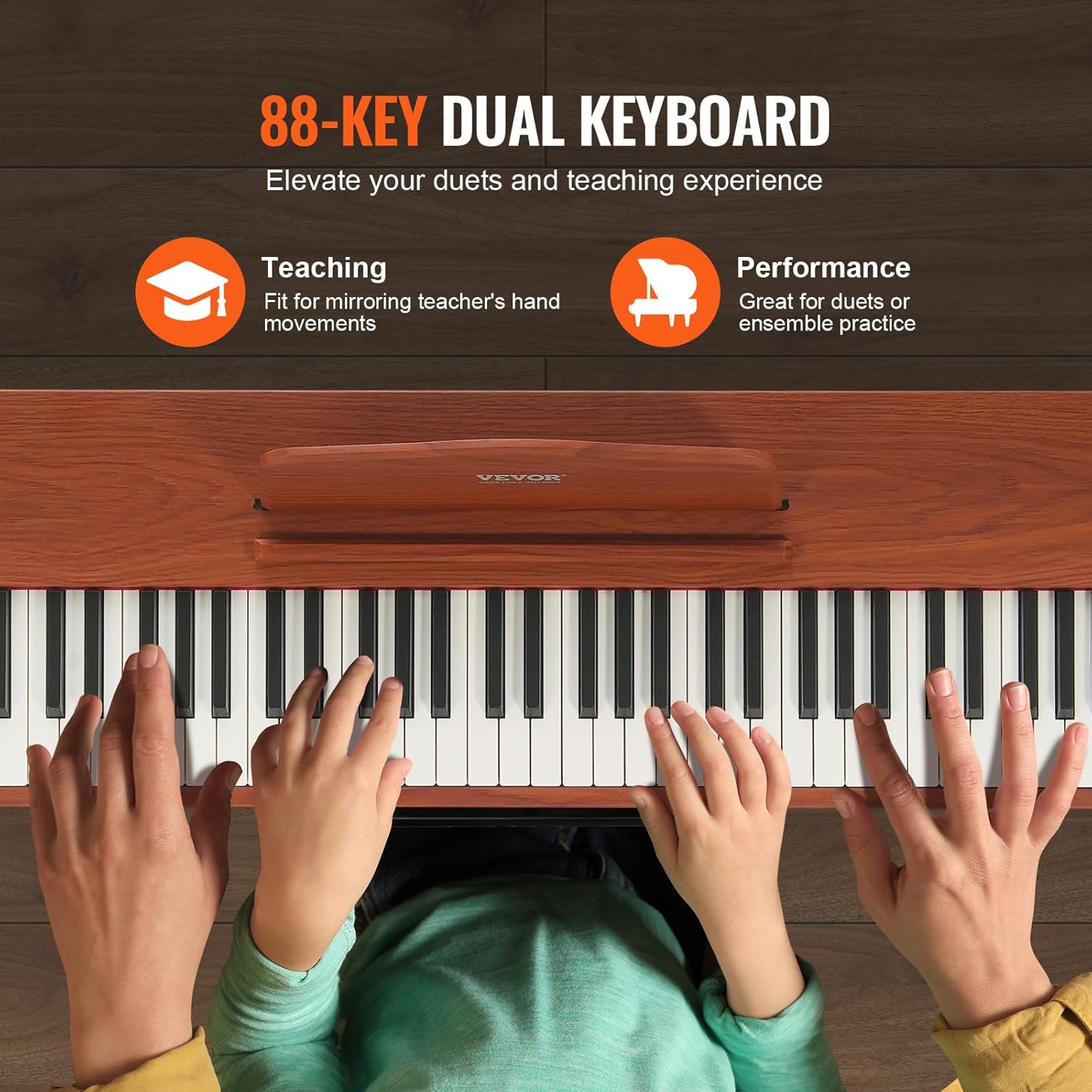 VEVOR Weighted Digital Piano, 88 Key Fully Weighted Keys, Electric Piano Dual Keyboard & Speakers Four Legged Piano Stand with Headphone 200 Tones & Rhythms, Support Bluetooth/USB/MIDI, for Beginners