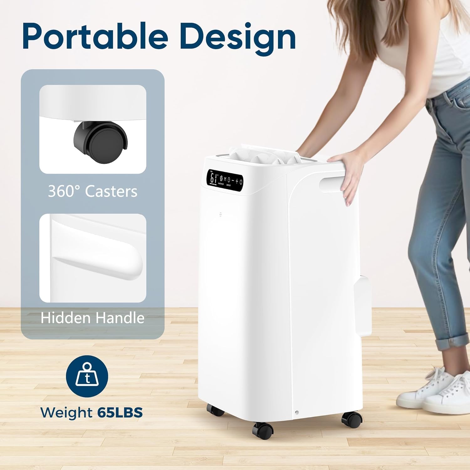 14000 BTU Portable Air Conditioners with Heater,Cools Up to 700 Sq.Ft, Quiet Portable AC Unit with Remote Control & Installation Kits for Large Rooms,White
