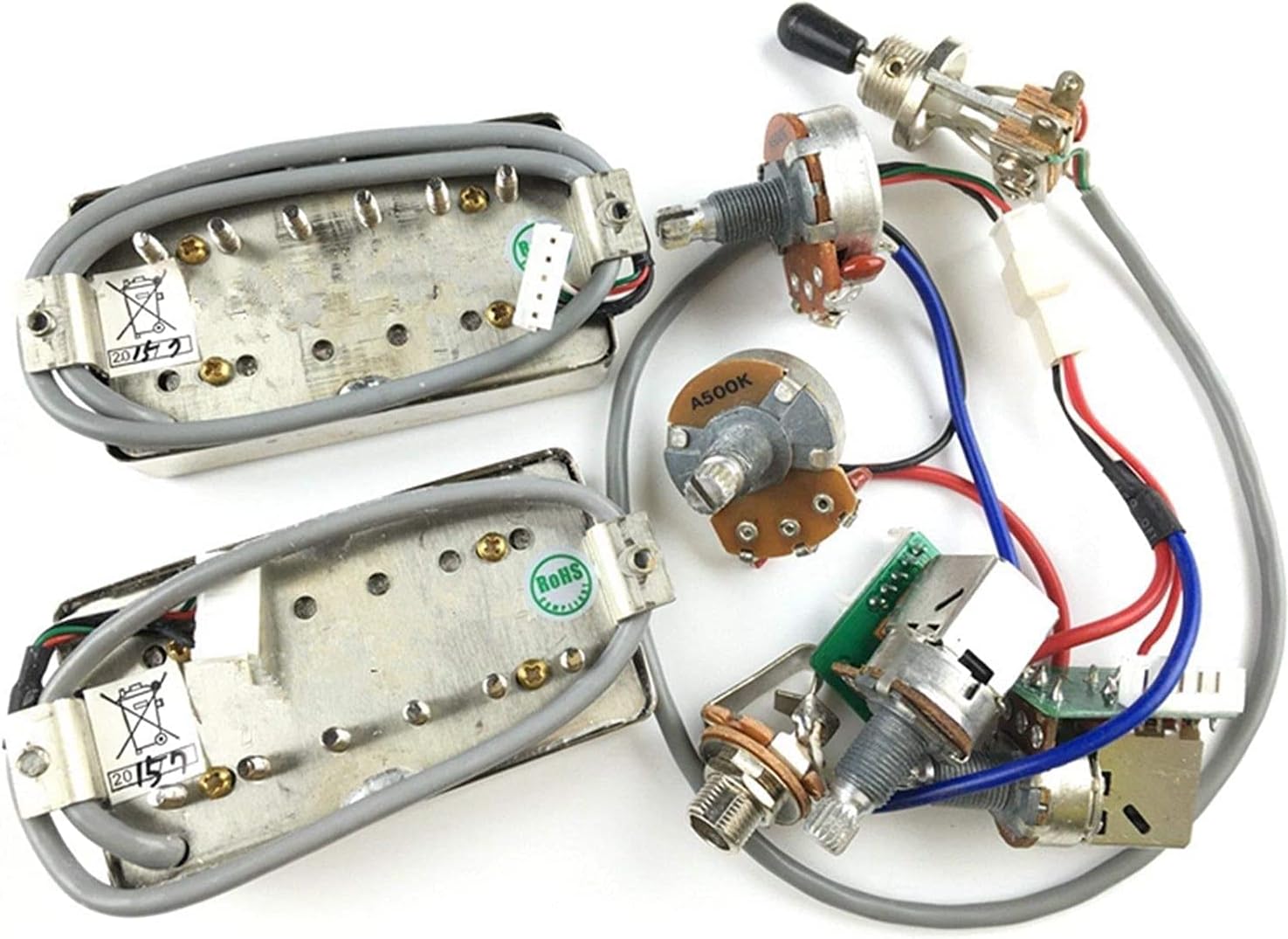 1 Set ProBucker Alnico Bridge&Neck Pickups with Pro Wiring Harness Pots&3 Way Switches for Electric Guitar Chrome(Cream Ring)