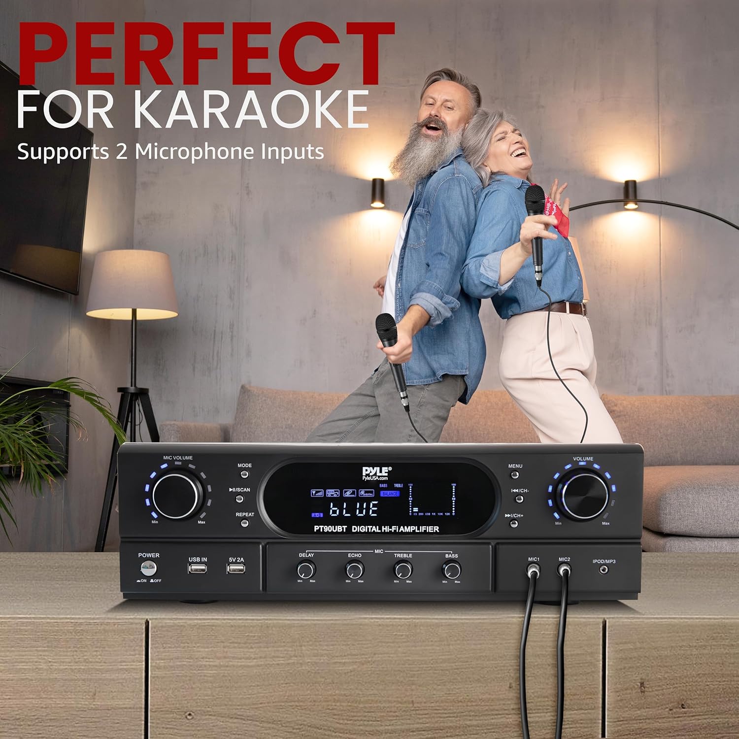 Pyle Home Bluetooth Theater Receiver Amplifier - 500 Watts Peak Power Amp w/Treble, Bass, Echo Control, MP3/USB/FM, Dual Channel Audio Stereo System for Streaming Entertainment, Karaoke