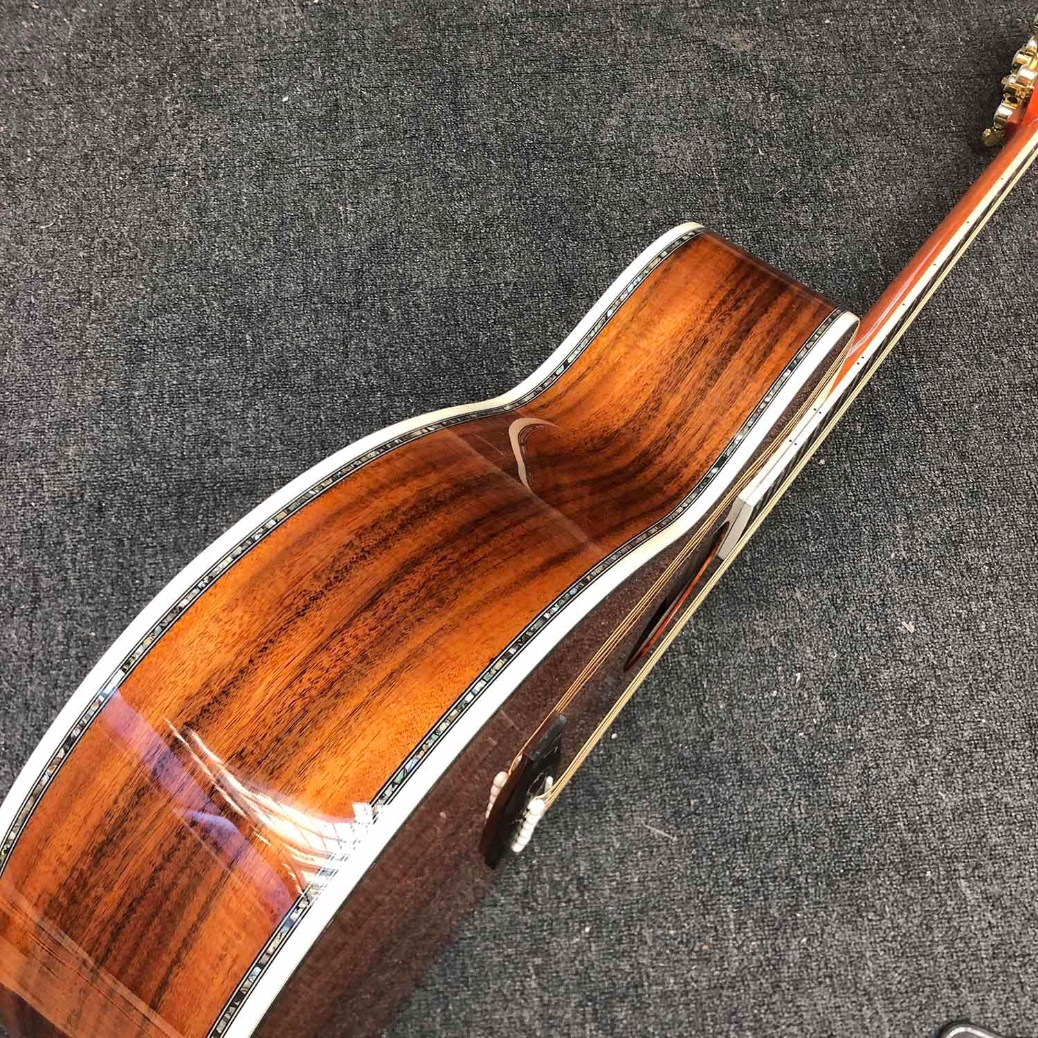 40 Inch OM Type Solid KOA Wood Top Cutaway Acoustic Guitar Ebony Fingerboard Abalone Inlays 43mm Nut Width and Hardcase