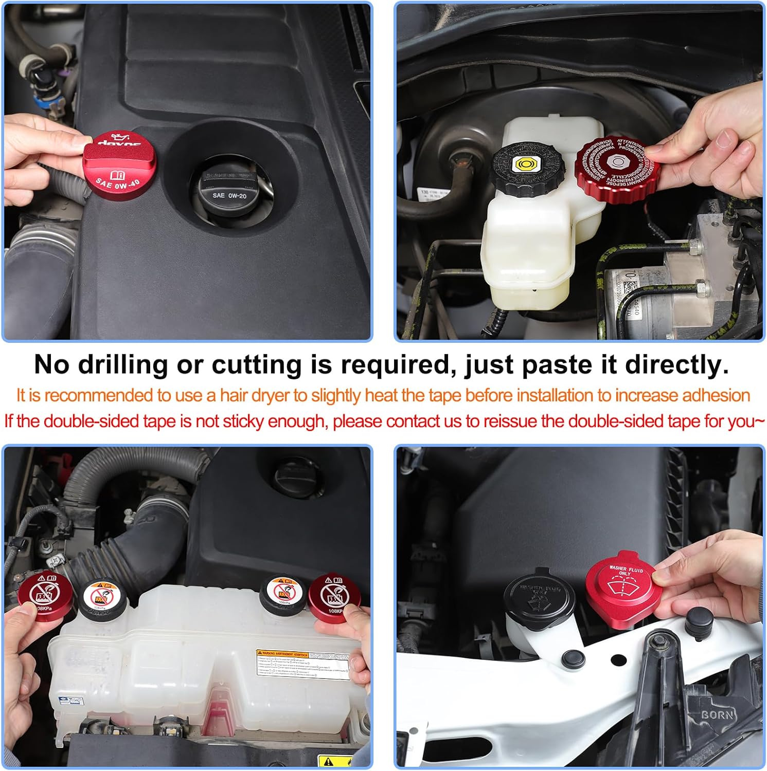 Car Engine Oil Filler Caps Set Compatible with Toyota Tundra 2022+ & Tacoma 2024+ Engine Oil Cap Brake Fluid Cap Wiper Washer Cap Radiator Cap Cover Windshield Wiper Switch Cover Trim Kit Accessories