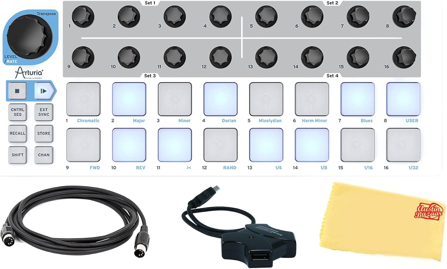 Arturia BeatStep Controller and Sequencer Bundle with USB Hub, MIDI Cable, and Austin Bazaar Polishing Cloth