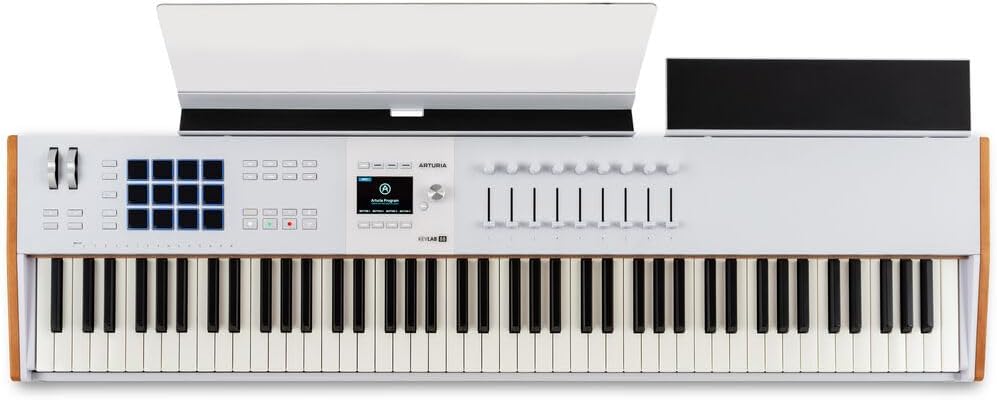 Arturia KeyLab 88 mk3 88-Key Hammer-Action Universal MIDI Controller (White) Bundle with MID-P10T Pro MIDI to MIDI Cable 10', Universal Piano-Style Sustain Pedal and Stretchy Keyboard Dust Cover