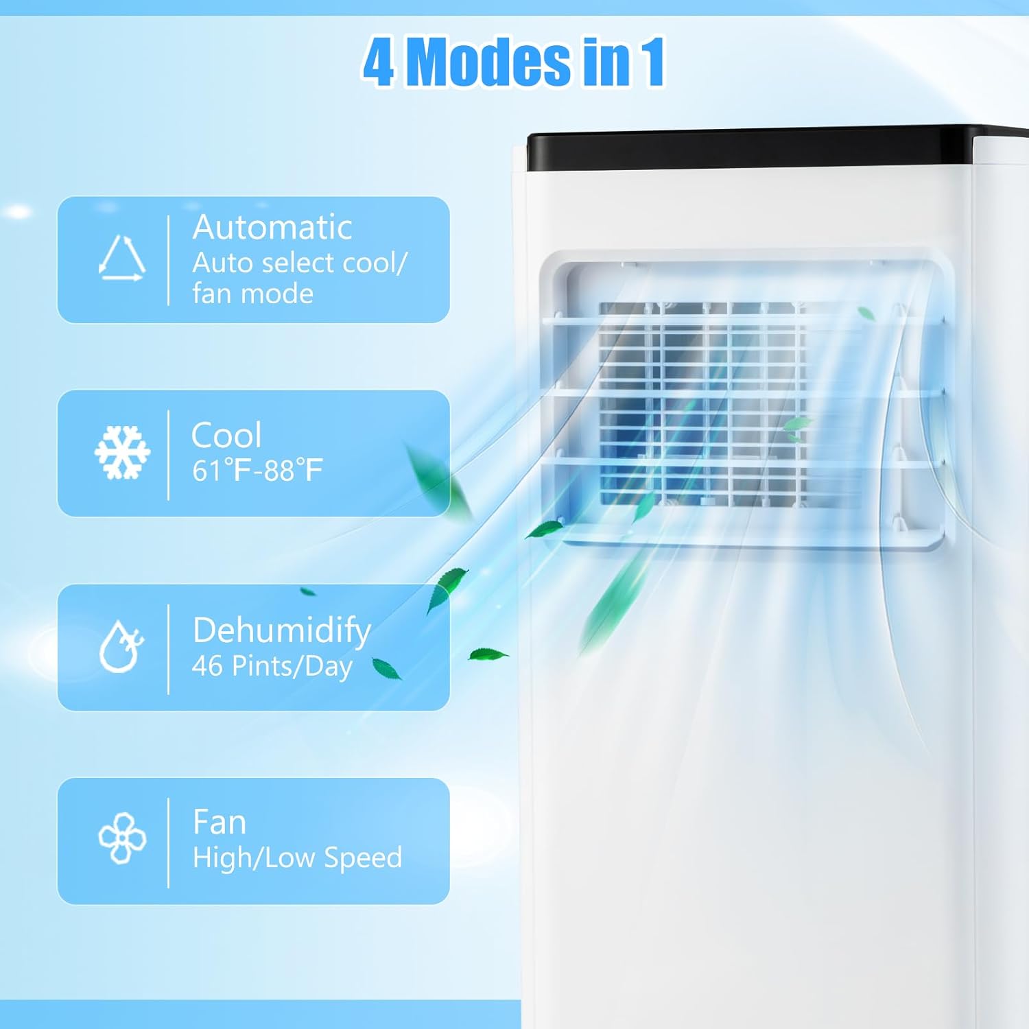 KOTEK Portable Air Conditioners, Cools up to 250 Sq.Ft, 4-in-1 AC Unit for Bedroom with Auto Mode, Dehumidifier, Child Lock & Installation Kit, Room Air Conditioner Portable for Home Office (8000BTU)