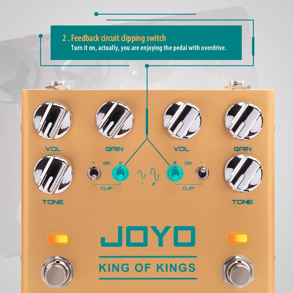 JOYO Dual Crunch Pure Analog Circuit Overdrive Effect Pedal with Independent Clipping for Electric Guitar - True Bypass (King of Kings R-20)