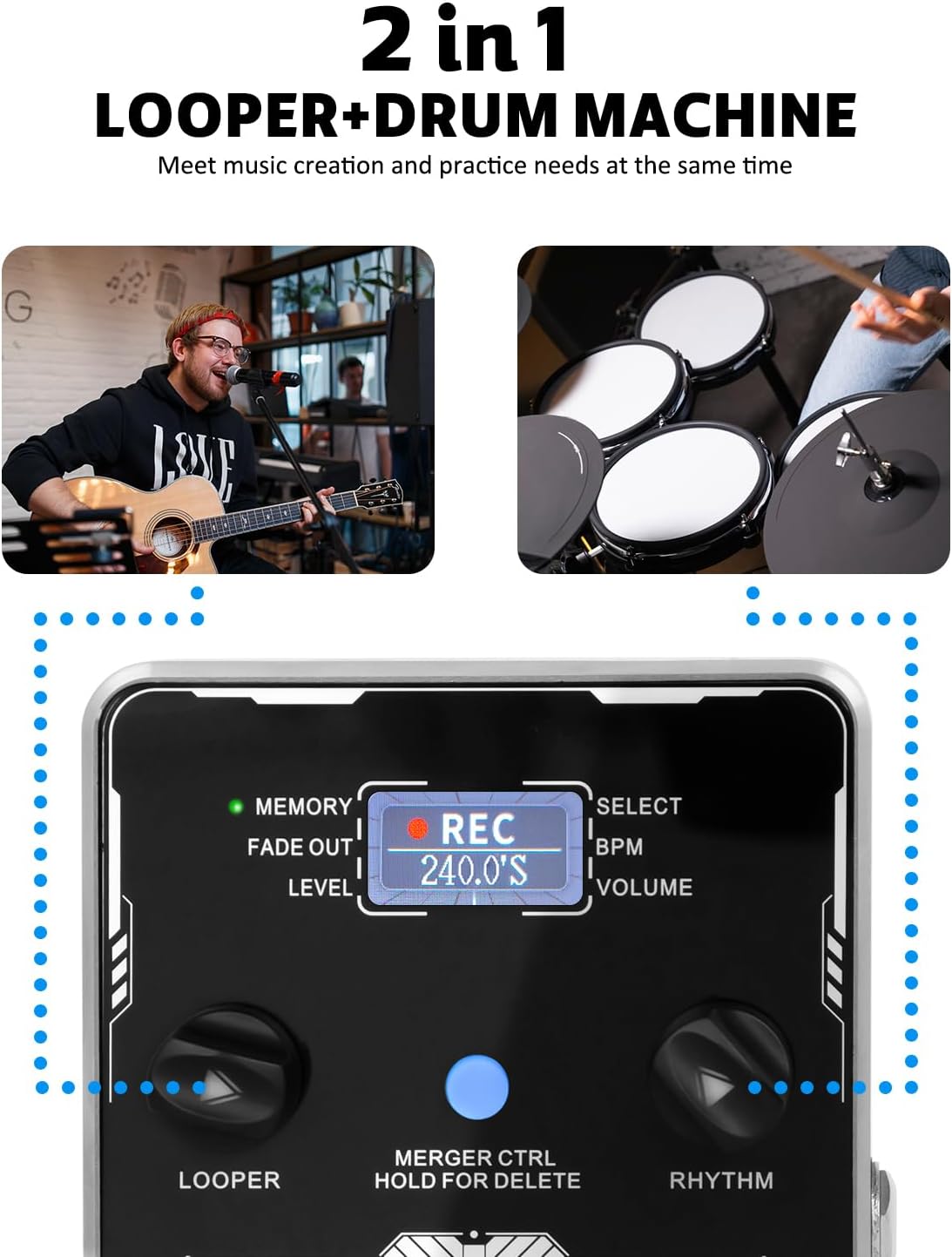 STRICH SL-03 Rhythm Loop Guitar Pedal 360s Phrase Looper (Unlimited Overdubs), Stereo Looper Pedal Guitar Pedal with Built-in Drum Machine, 100 Diverse Drum Patterns, 160 Minutes Recording Time