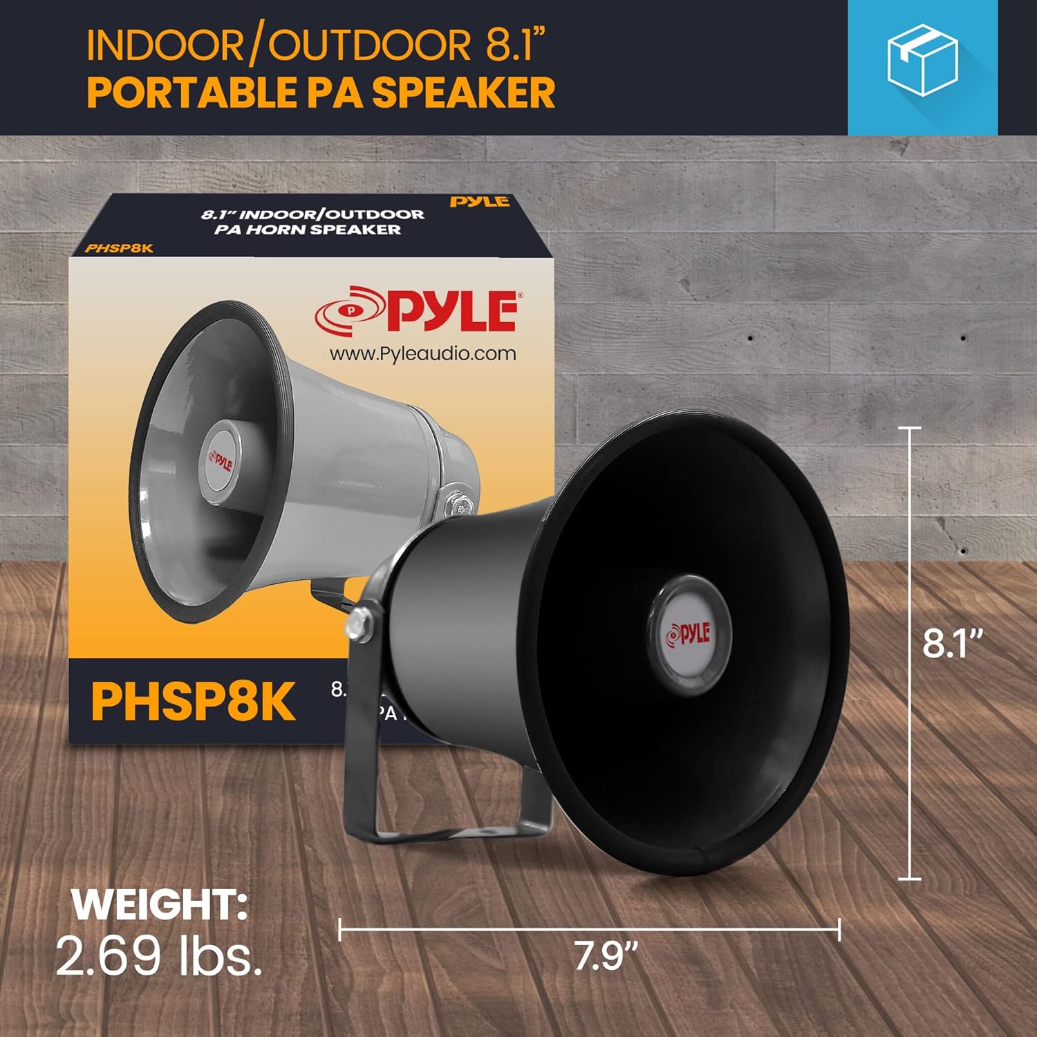 Pyle Indoor/Outdoor PA Horn Speaker - 8.1” Portable PA Speaker & Home Mini Audio Amplifier - 60W Receiver