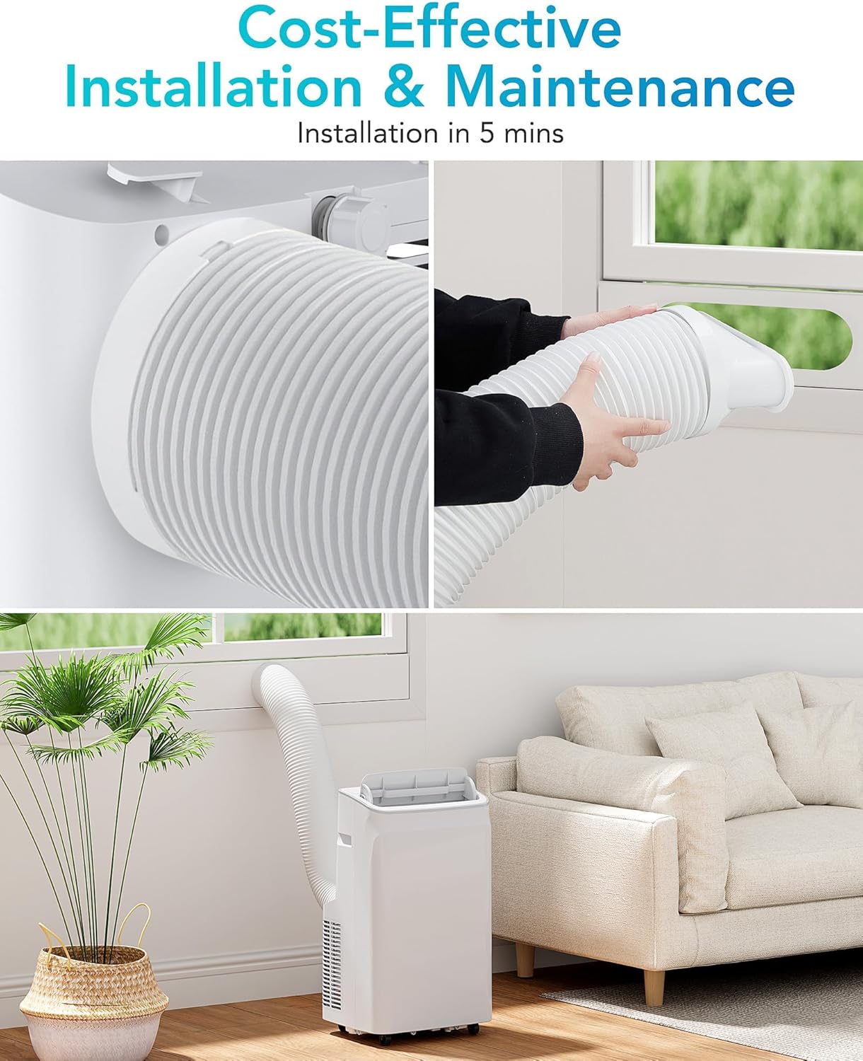 Portable Air Conditioner 12000 BTU, 3-In-1 Cooling/Fan/Dehumidifier AC for 550 Sq.Ft Rooms, 45dB Ultra-Quiet Sleep Mode, Remote Control, 24H Timer, Auto Swing for Bedroom, Office, Living Spaces, White