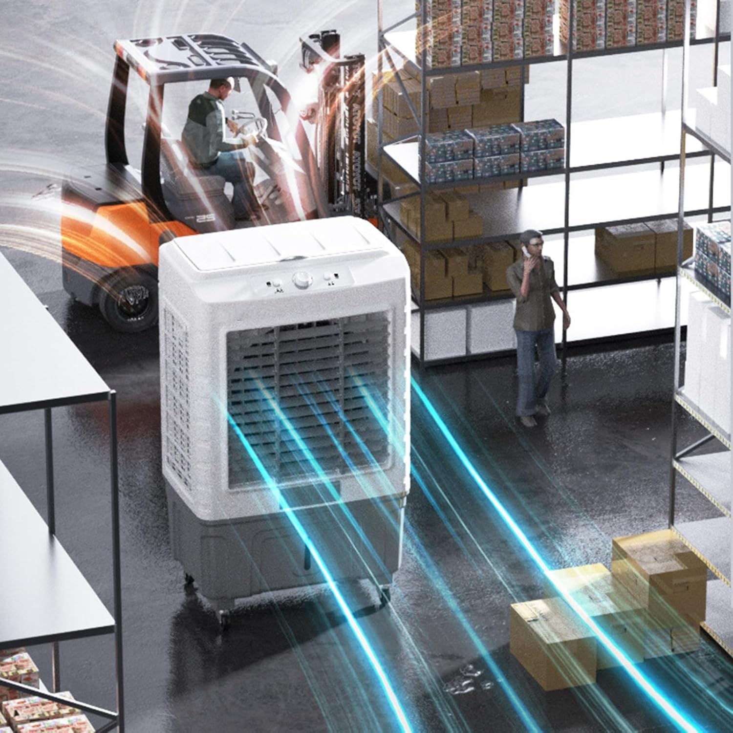 Portable Air Conditioner for Efficient Cooling, 3 Wind Speed Swamp Cooler, Evaporative Air Cooler with Knob Control & Water Tank, for Home Factory Supermarket(95cm/37.4in)