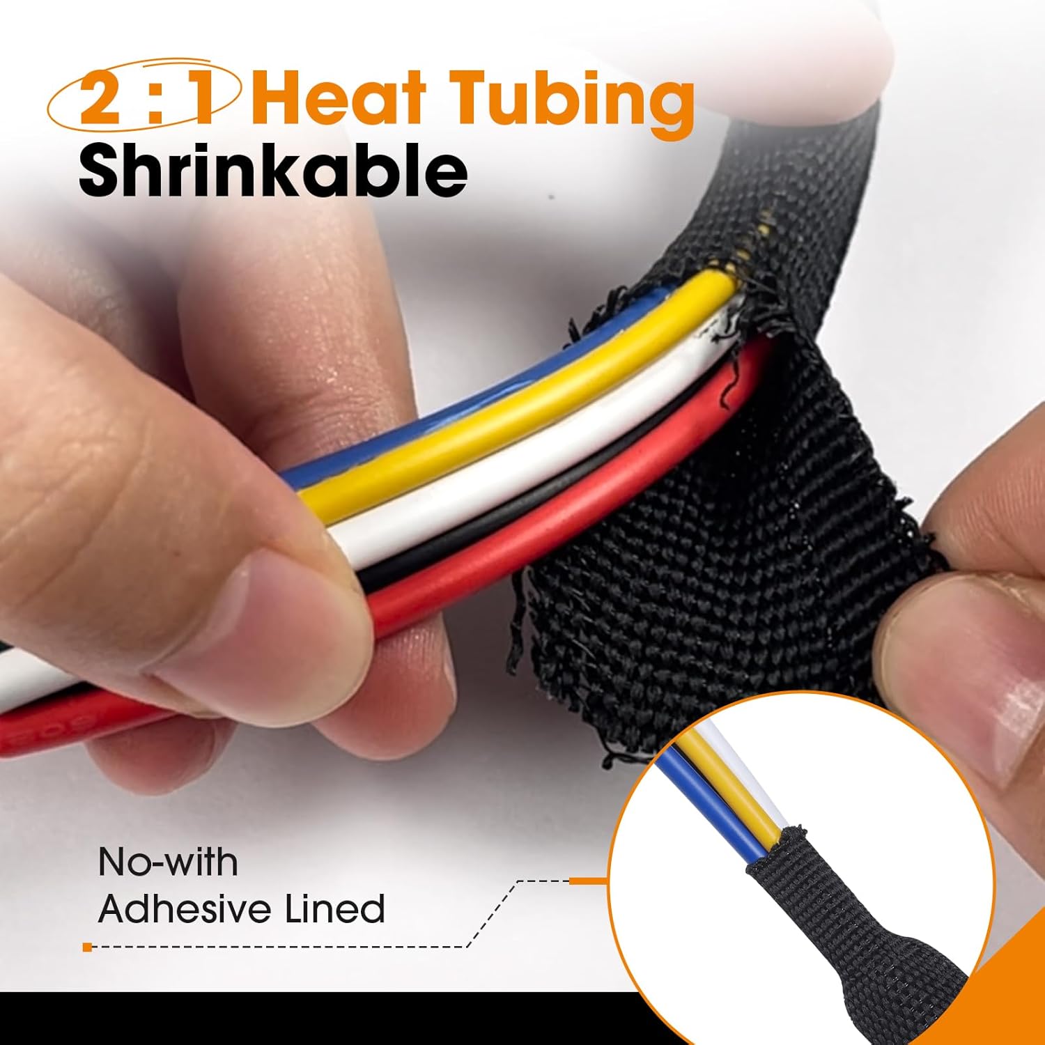 Electrical Flat Heat Shrink Tubing, High Ratio Car Amplifier Farbric Heat Shrinkable Braided Sleeving Cord Protection for Cable Sheathing (Black(2 in 1 Shrink Ratio), 1''-30FT)