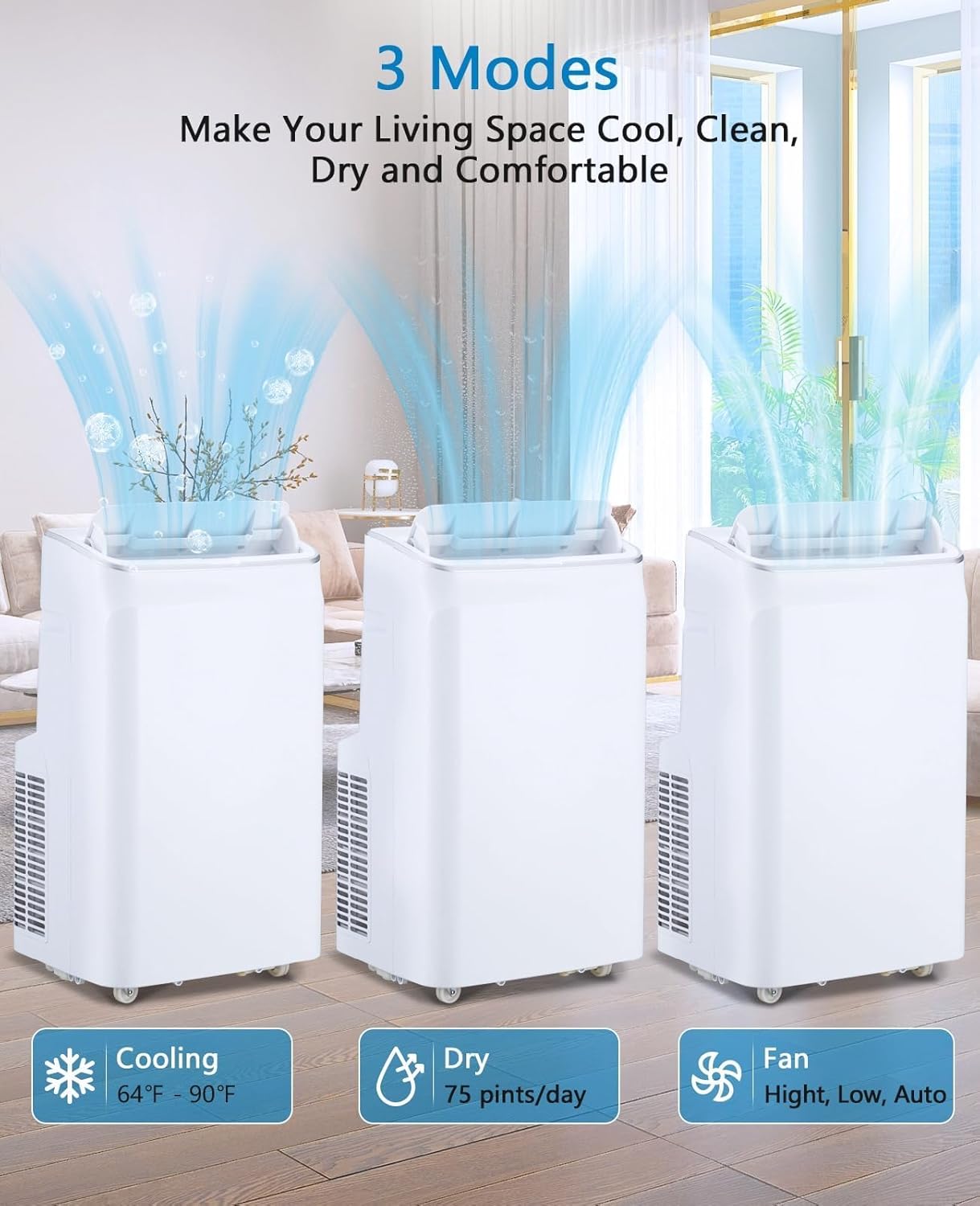 12,000 BTUs Portable Air Conditioners, 3-In-1 Portable AC Unit with Built-In Cool, Dehumidifier & Fan Modes for Room Up to 550 Sq.Ft., Remote Control, Sleep Mode, 24Hrs Timer