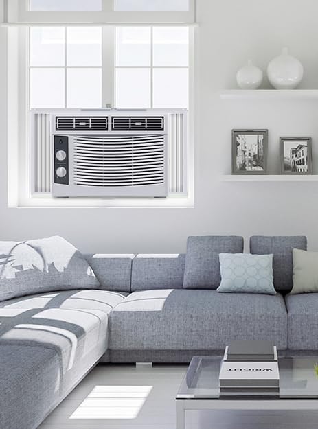 5000 BTU Window Air Conditioner for Bedroom/Living Room, Cools Up to 150 Sq. Ft., Energy-Efficient Window AC with 30% Faster Cooling, Adjustable Window Kit, Intuitive Mechanical Controls