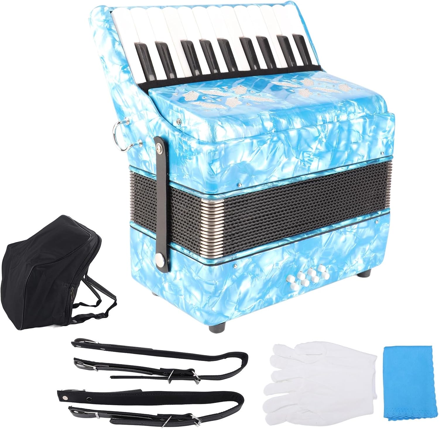 Kids Accordion, Bright Color Kids Accordion 22 keys Button Accordian, Black and White Piano Keys Accordion Acordeon Concertina, for Kids Children (Sky Blue)