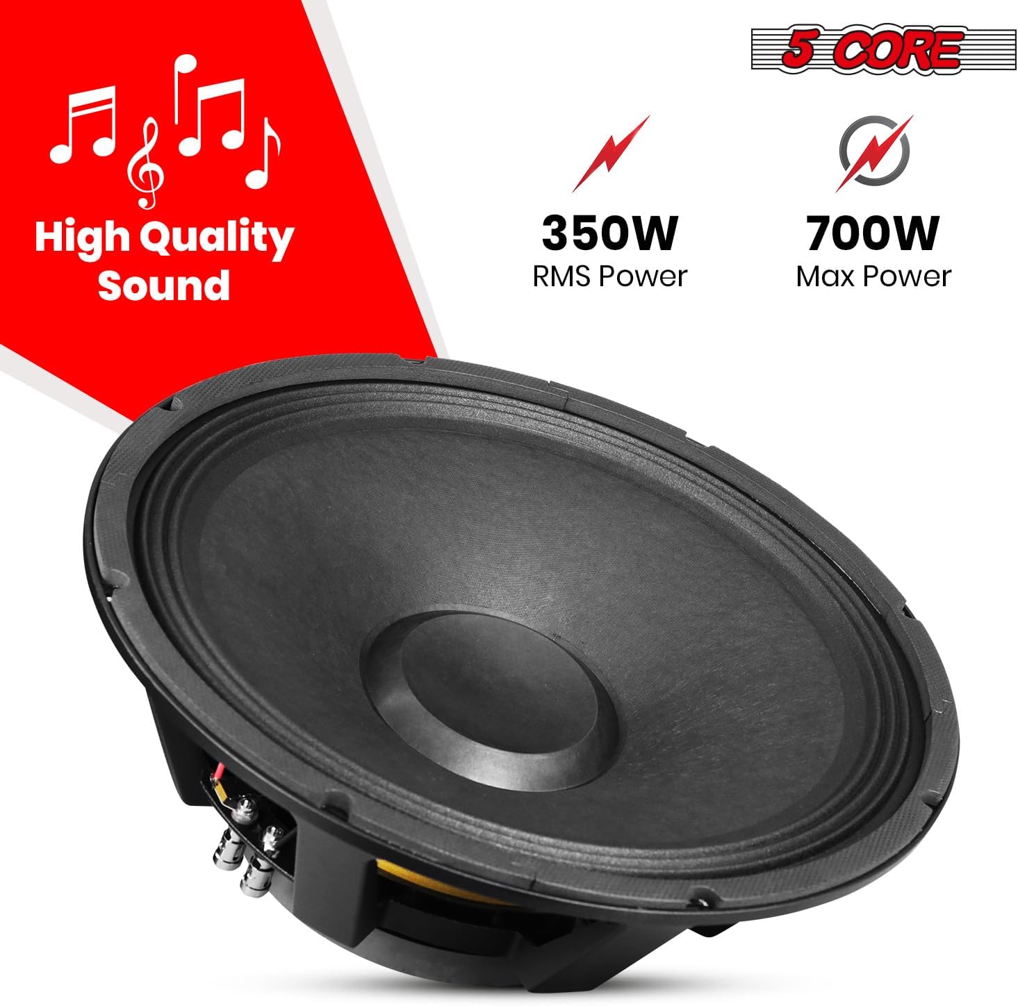 5 CORE 15 Inch Subwoofer Speaker 350W RMS Full Range PA DJ Sub Woofer Speakers 8 Ohm Deep Bass Replacement Component Subwoofers for Pro Audio Use - FR 15190 17 AL