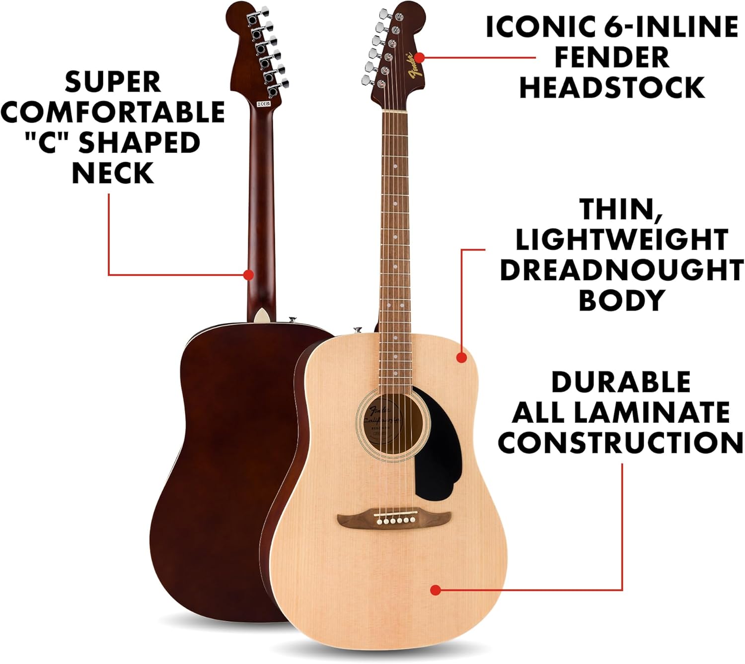 Fender California Debut Redondo Series Acoustic Guitar Pack, Beginner Guitar, 2-Year Warranty, Includes Gig Bag, Stand, and More, Natural