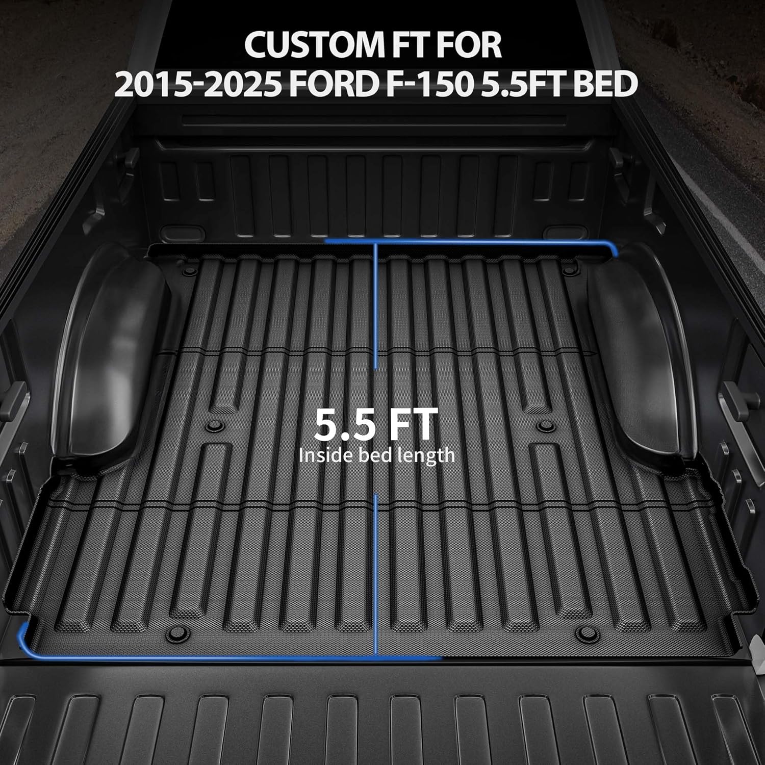 OEDRO Truck Bed Mat Fit for 2015-2025 Ford F150 & Lightning 5.5 FT Vehicle Bed Liner, TPE All Weather Protection F-150 Heavy Duty Pickup Bed Liner Accessories, Black