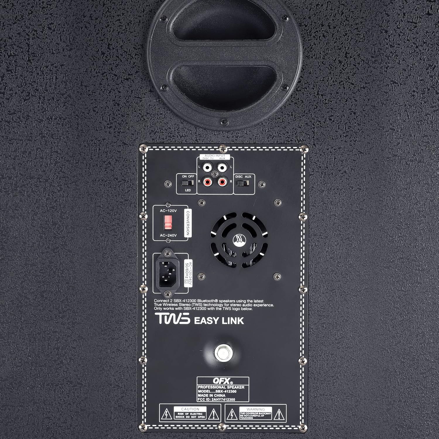 QFX SBX-412300BT TWS Bluetooth Triple 12” Woofer Triple 1” Tweeter Recording High-Performance PA Cabinet Speaker with 10-Band Graphic EQ, 2 Microphone Inputs, Guitar Input, and AUX Input, Blue