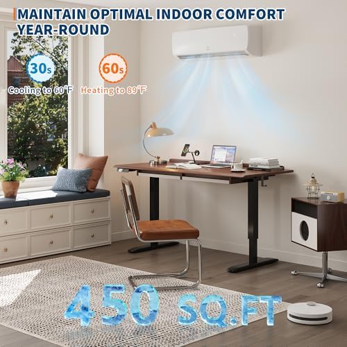 19 SEER2 9000 BTU Ductless Mini Split AC Heat Pump for 450 Sq.Ft, 230V Ultra-Quiet Inverter Air Conditioner System, 3-in-1 Cooling Heating Dehumidifying with 10ft Pre-Charged Line Set