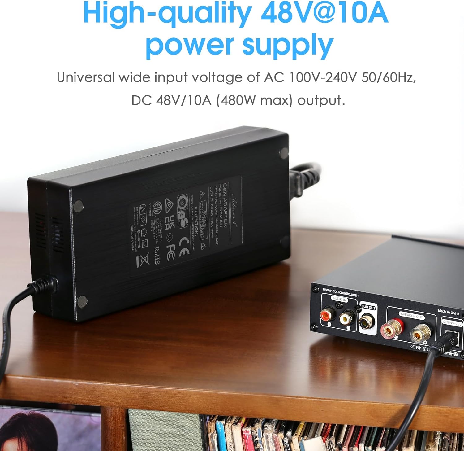 Nobsound 48V10A DC Power Supply Adapter 480W 100-240V Transformer for Amplifier