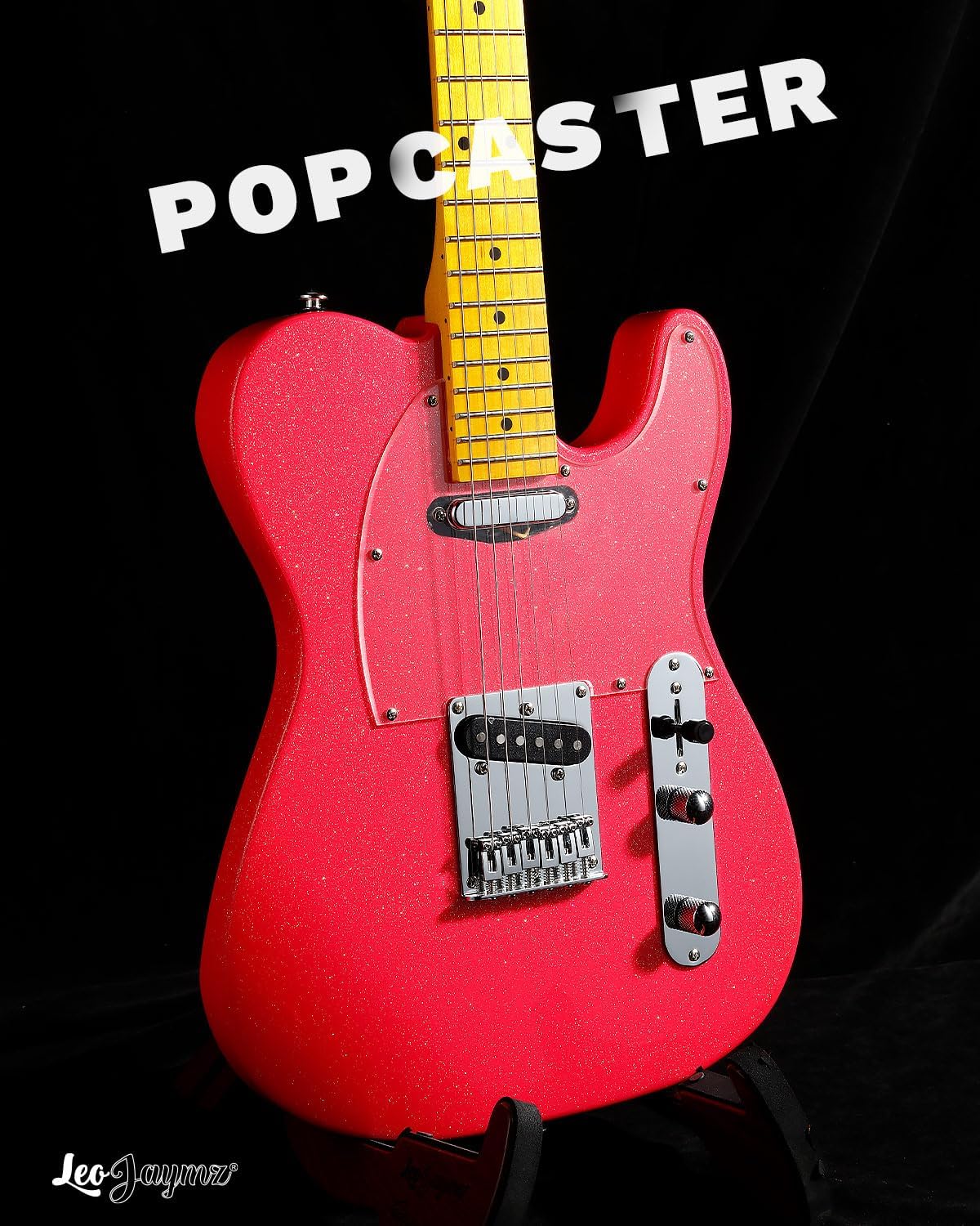 Leo Jaymz Electric Guitar in Sparkle Color - High Gloss Mahogany Body and Hard Maple Neck - High Transparent Acrylic Pickguard - Highly Output Alnico V Pickups (Elite Sparkle Pink)