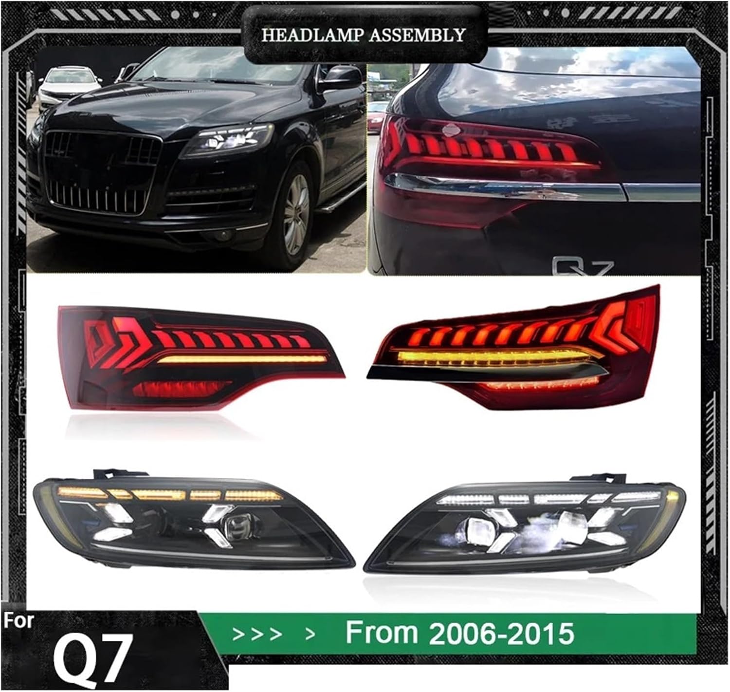 Car HeadLamp +Taillamp Compatible For Audi Q7 LED Headlight 05-2016 Front DRL Turn Signal Light Assembly Modified Q8 Automotive Accessories(2 PCS,10-15,No AFS)