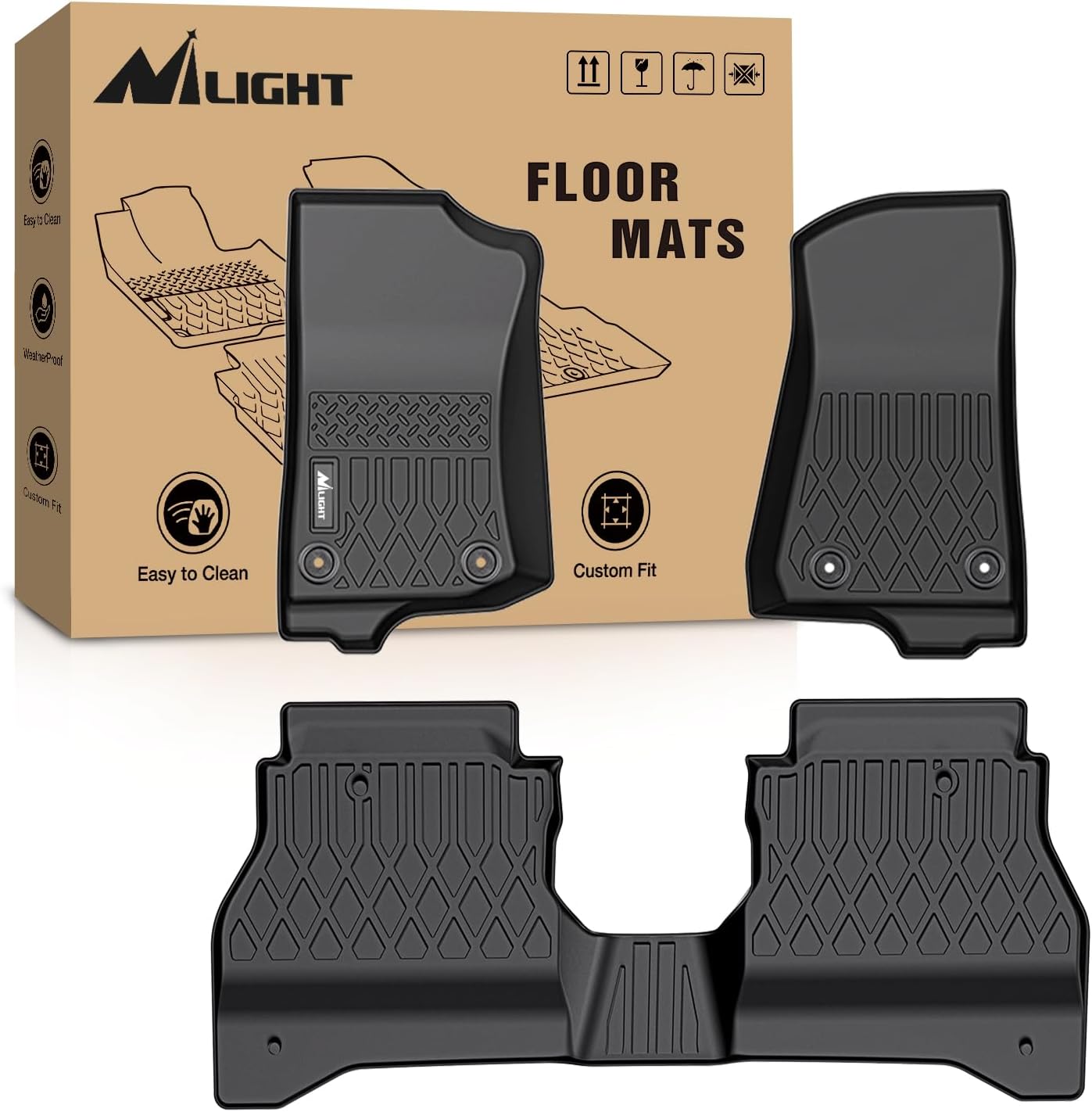 Nilight TPE Floor Mats for Jeep Gladiator JT 2020 2021 2022 2023 2024 2025 2026 All Weather Custom Fit Heavy Duty Floor Liners