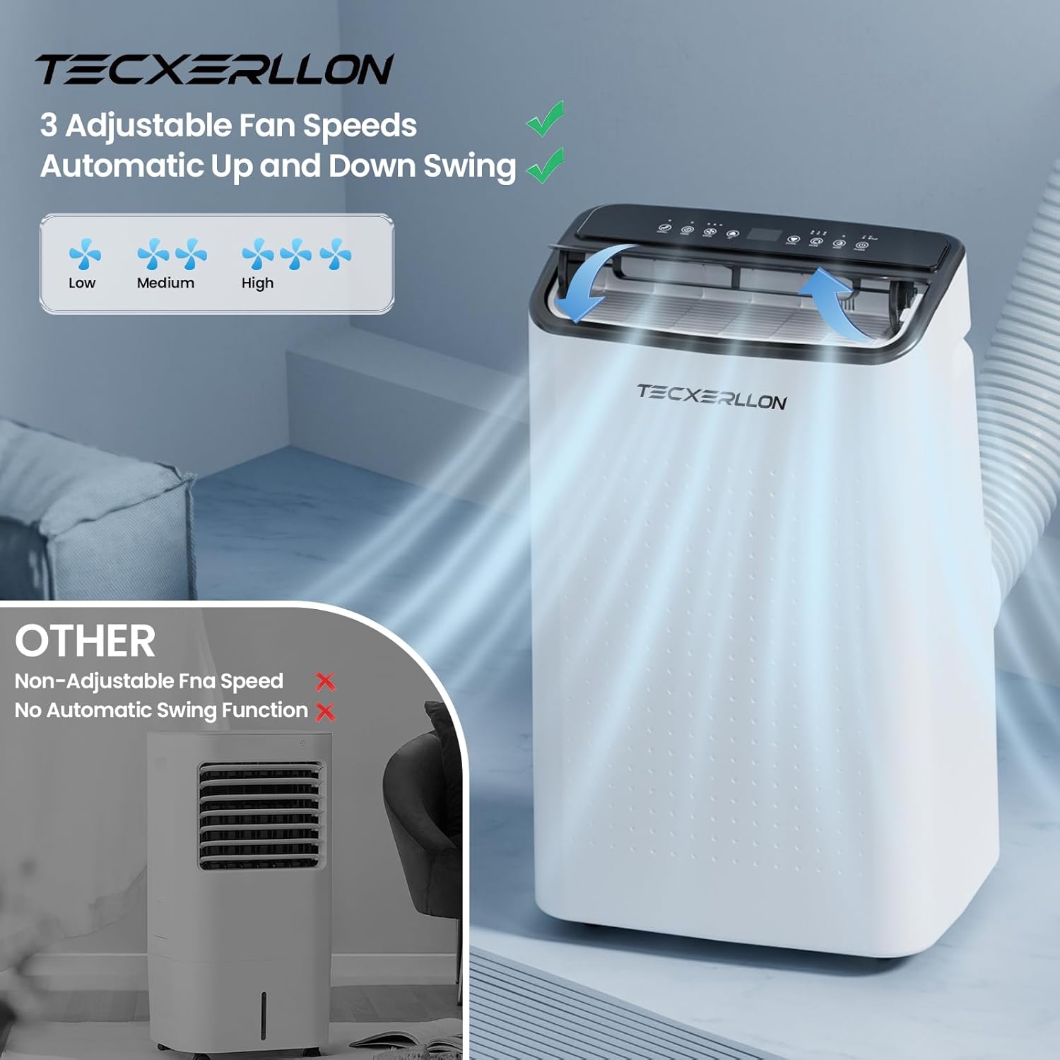 15000 BTU Portable Air Conditioners Cools Up to 800 Sq.Ft, 4-IN-1 Self-Evaporating Portable AC Unit with Dehumidifier, Fan, Sleep Mode, 24-Hour Timer, Remote Control for Large Room, Office