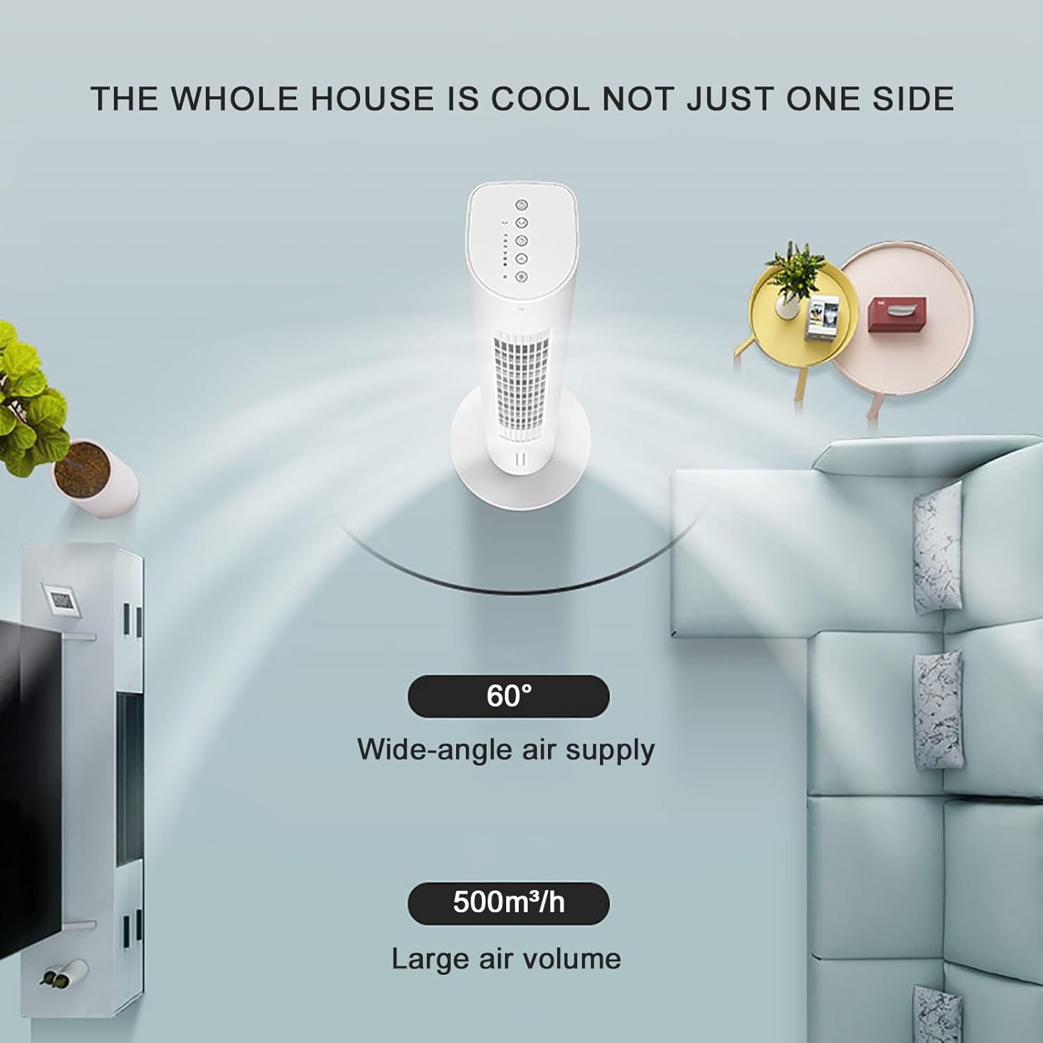 Bladeless Tower Fan, Fans That Blow Cold Air, Cooling Fan with Remote Control and 3 Speed, LED Display, for Room, office, Lightweight Design(88.5cm/34.84in)