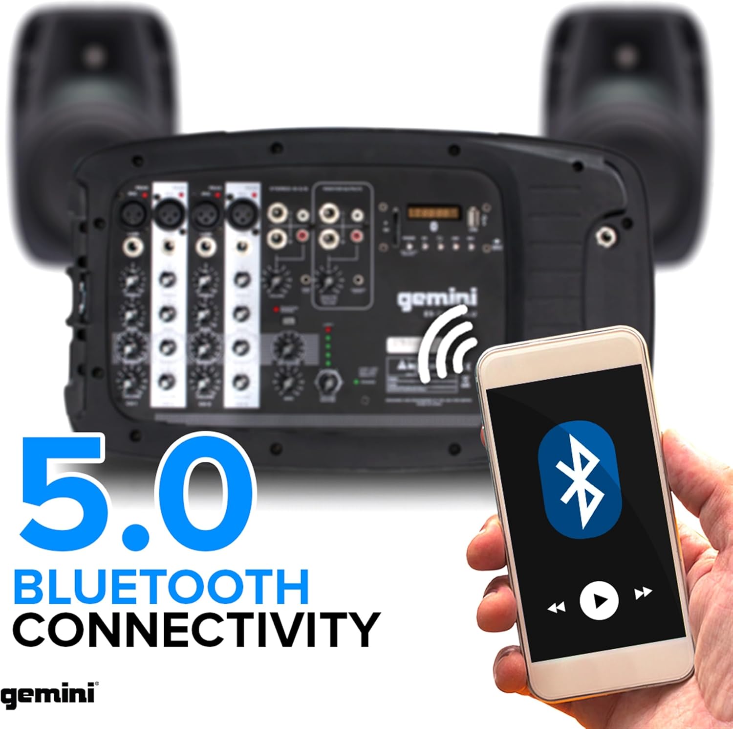 Gemini Portable PA System with Stands - 600W Bluetooth Speaker System with 6-Channel Mixer, Dual 10