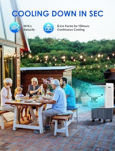 Air Choice Portable Evaporative Air Cooler, 1800 CFM Swamp Cooler with 6 Ice Box & 5.3 Gal Water Tank, 110° Swing, 3 Speeds, Upgraded Remote, 12H Timer, 3-in-1 Air Cooling Fan for Outdoor Indoor, Gray