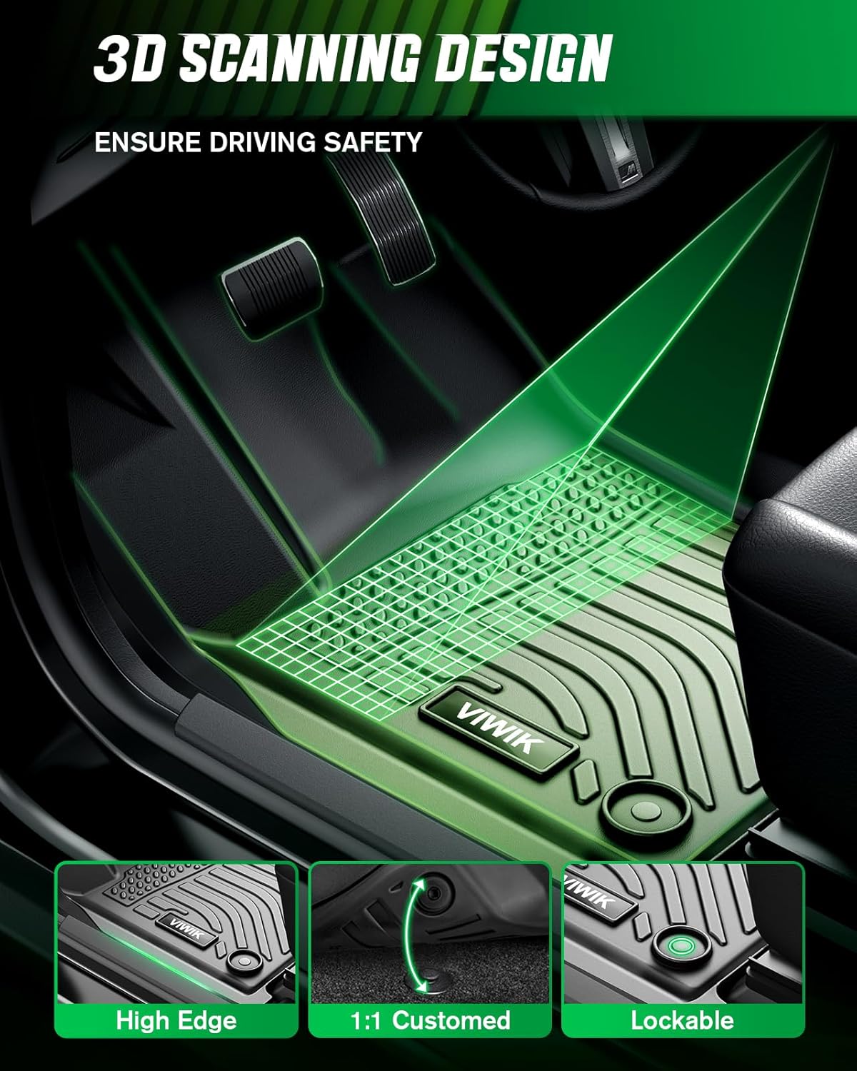 VIWIK Floor Mats for Jeep Grand Cherokee 2021-2016, Anti Slip 3D Floor Liners, TPE Waterproof Car Mats, Custom Fit All Weather Protection for Grand Cherokee SUV Accessories, Front & Rear