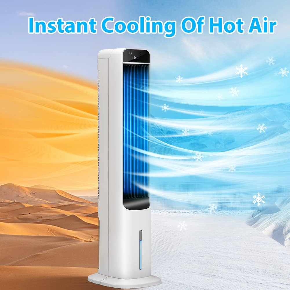 LifePlus Evaporative Cooler Fan, Swamp Bladeless Tower Fan Air Conditioner Portable with Cold Air & Instant Cooling, Top LCD Touch Control Panel, Ideal for Kitchen Bedroom Office