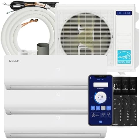 DELLA 28K BTU ODU Mini Split AC Tri 3 Zone (9K 9K 12K BTU) 20 SEER2 208-230V Works with Alexa and Wifi, Cools Up to 1350 Sq.Ft, Energy Efficient, Multi Zone, Pre-Charged Heat Pump, 16ft Kits