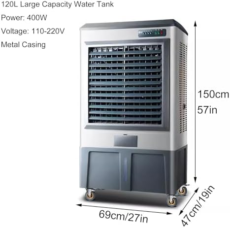 Swamp Cooler Air Conditioner, Industry Portable Evaporative Air Cooler, 120°Oscillation Air Cooler, 3 Wind Speeds, 120L Large Water Tank for Outdoor Indoor Use