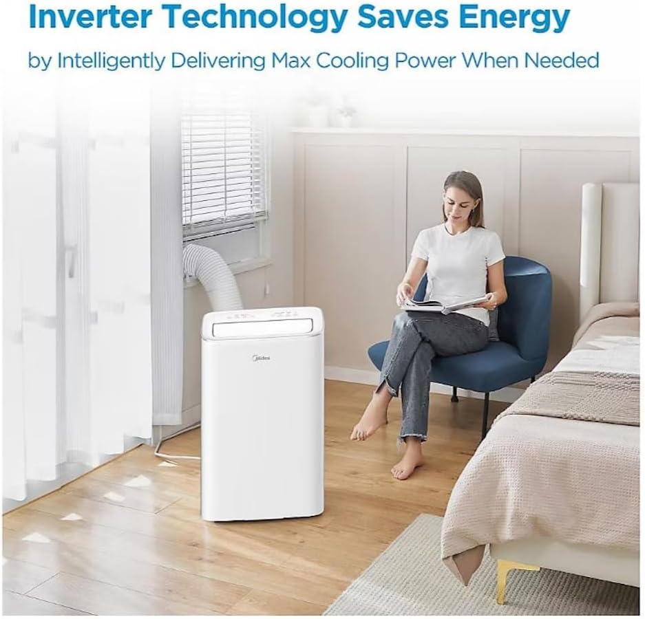 Midea Smart Inverter 10,000 BTU DOE Portable Air Conditioner, up to 450 sq ft. - 3-in-1 comfort- get cooling, dehumidification, and fan modes - White MAP10V1JWT-B