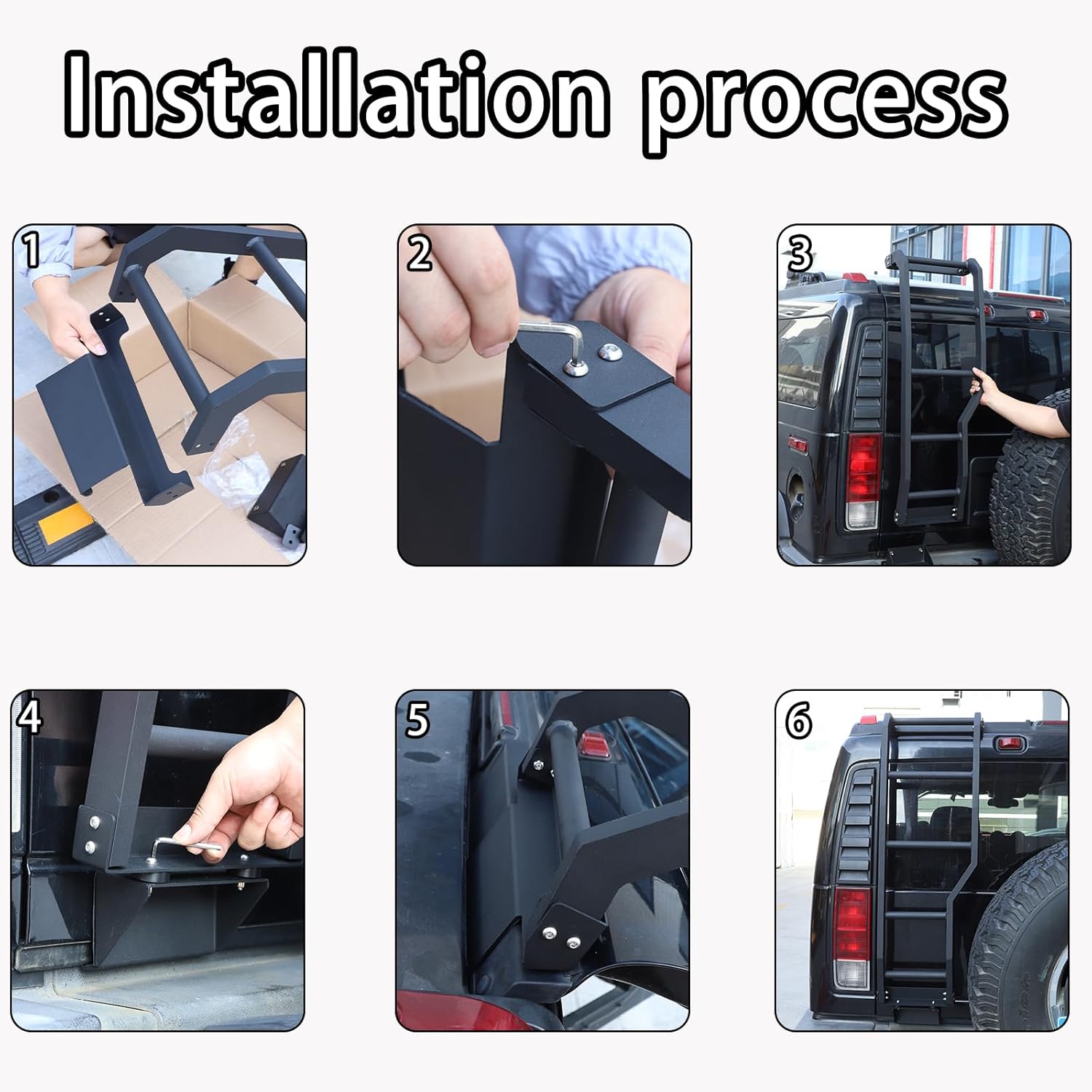 Lcojicep Aluminum Car Rear Tail Door Ladder Climbing Luggage Carriers Car Body Functional Decoration Accessories Compatible with Hummer H2 2003-2009 Rear Door Tailgate Ladder Kit