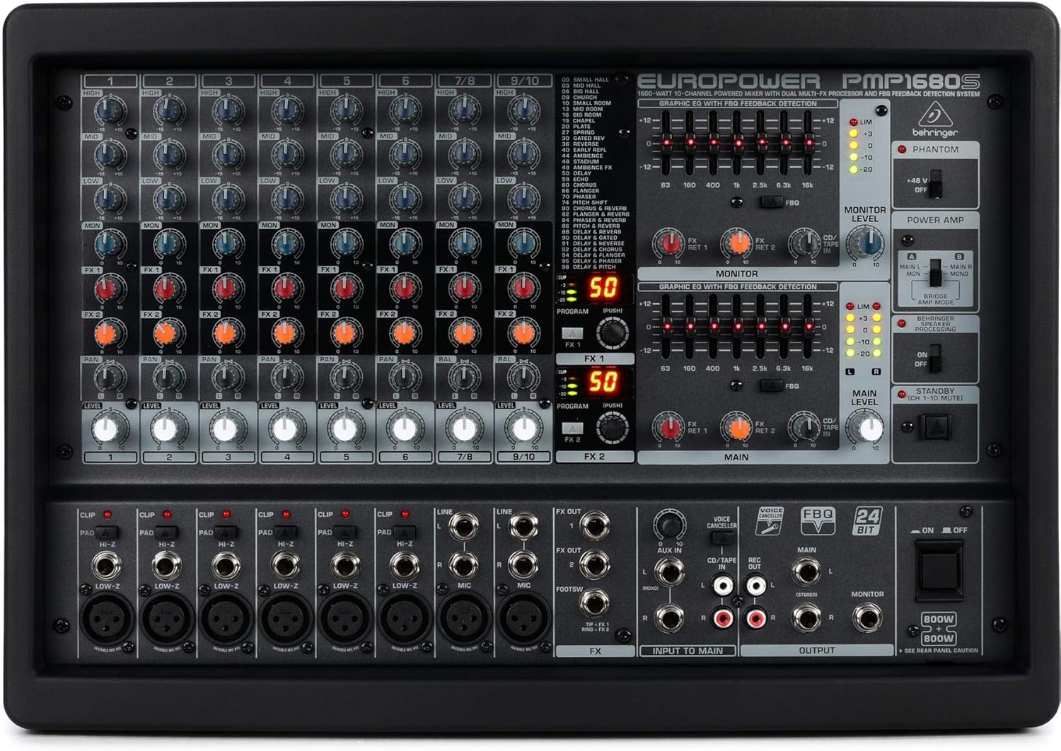 Behringer EUROPWER PMP1680S 1600-Watt 10-Channel Powered Mixer