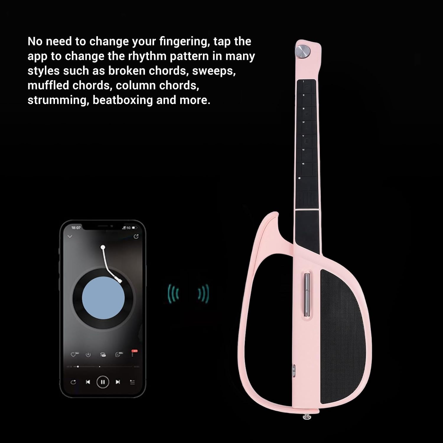 C1 Stringless Smart Guitar, Foldable Travel Stringless Guitar, App Interactive Chord Sheets, Built in Speaker and Drum system, Automatic Accompaniment Guitars with Storage Bag