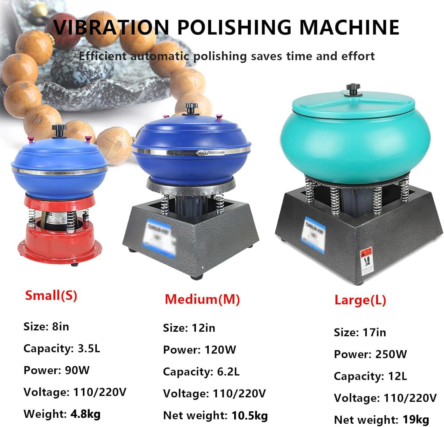 Vibrating Polishing Drum, 8/12/17 Inch Vibration Tumbler Polisher, Sleeve Polisher, Vibration Tumbler Vibration Polishing Machine, for Grinding and Polishing Workpiece Surfaces,6.2L