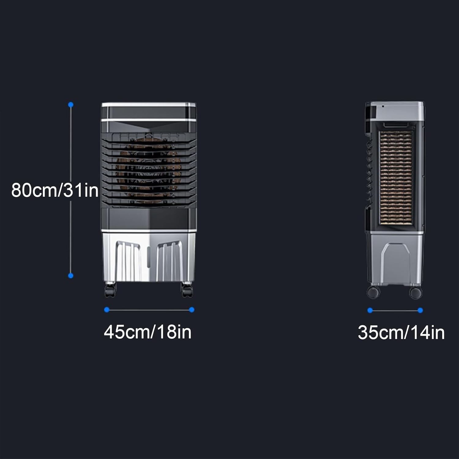 Indoor Swamp Cooler Fan, 3 In 1 Portable Air Conditioners, 10 Gallon Tank, 120° Oscillation, 4 Ice Packs, 12H Timer, Remote, 3 Modes & 3 Speeds Air Cooler for Room Cooling(80cm/31in)
