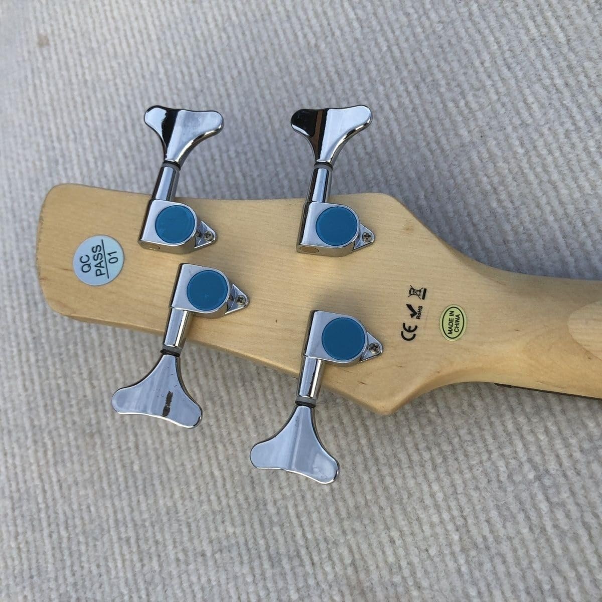 Electric Bass Guitar 4 String 24 Frets Full Size PJ Pickups Blue Water Ripple Burst Solid Basswood Body for Beginners(Brown)