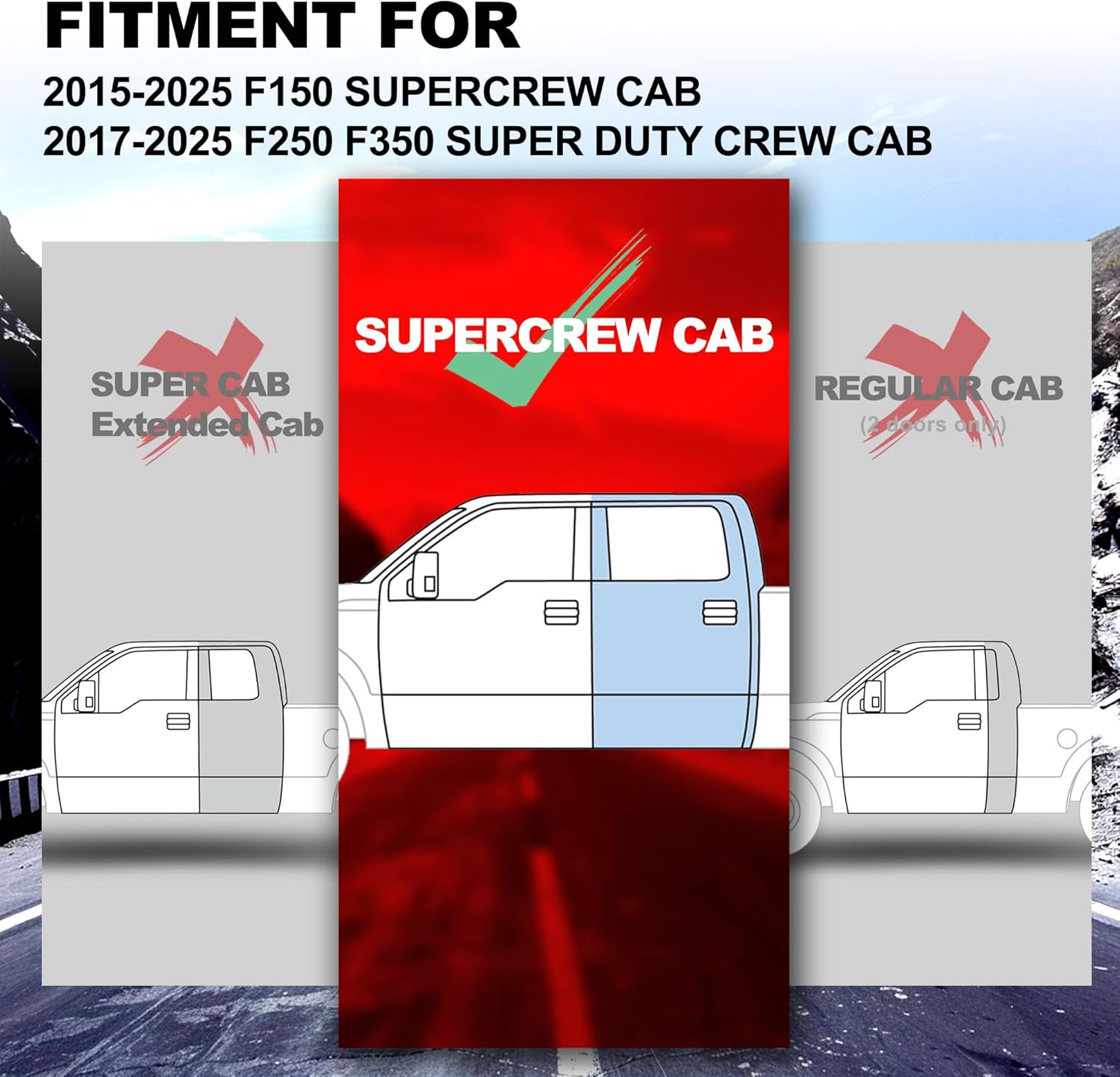 Aluminum Running Boards for 2015-2025 F150 2017-2025 F250 F350 Super Duty Supercrew Cab 600 Lbs Off Road Exterior Accessories Drop Down Hoop Style Black 2Pcs