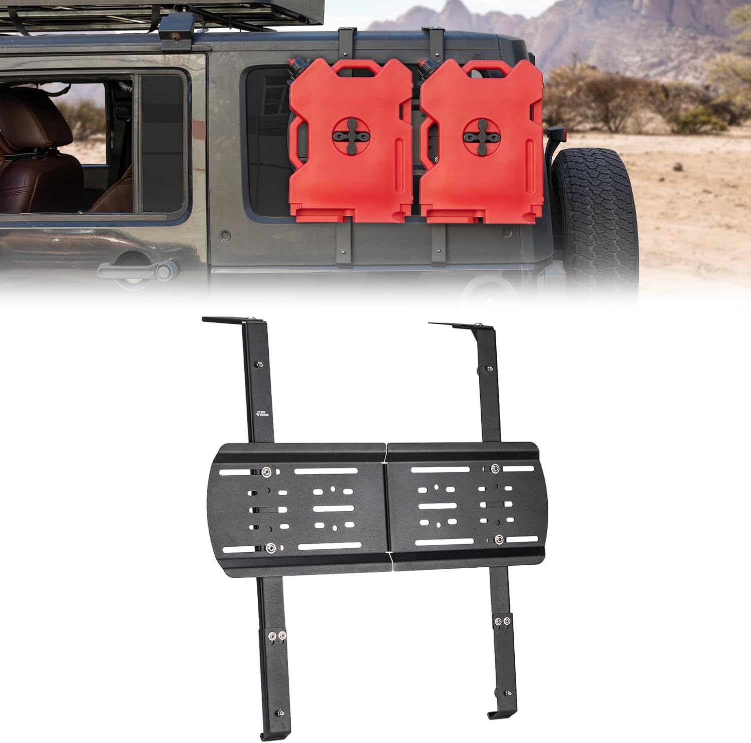 JOYTUTUS JK Rear Window Storage Panel Kit Compatible with Wrangler JK 2007-2018, Wrangler Storage Accessories Mounting Plate Kits for Gas Can Mount Recovery Traction Boards Mount