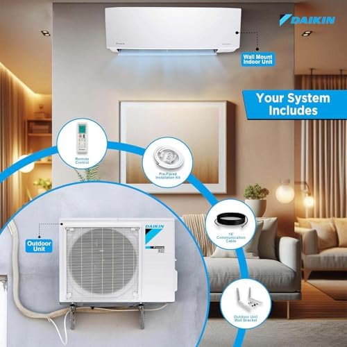 Daikin 9,000 Btu 21 SEER2 Oterra Series Ductless Mini-Split, Wall Mount Heat Pump Air Conditioner - R32 w/Installation Kit, 1/2 Whip, 30A Disconnect, and Wall Bracket