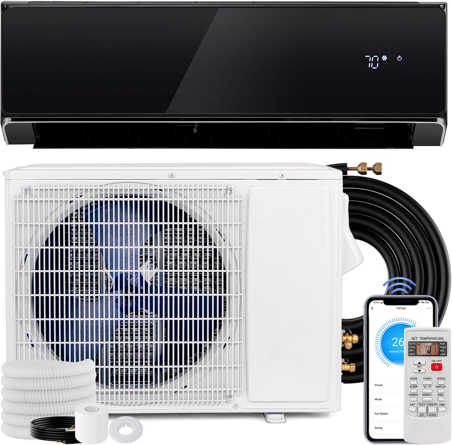 KOTEK 12000 BTU Mini Split AC/Heating System, 22 SEER2 Split Air Conditioner w/Heat Pump, Inverter Compressor & Installation Kit, WIFI Enabled, Cools Up to 750 Sq.Ft, Compatible with Alexa, 208-230V