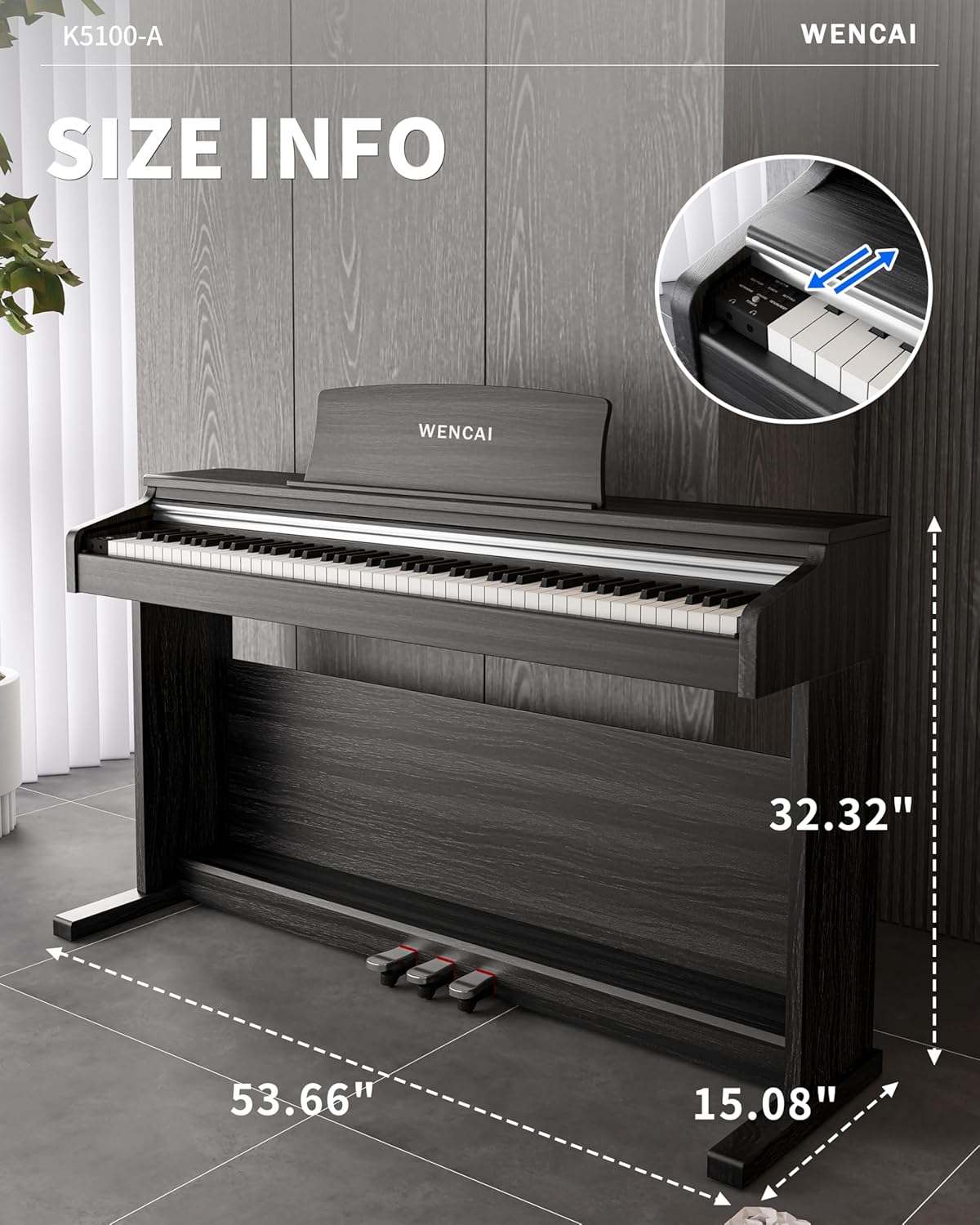 WENCAI 88 Keys Digital Piano Hammer Action Weighted Keyboard Piano, Full Size Upright Electric Piano, Wooden Electronic Piano for Beginner Professional, MIDI-USB Support, 3 Pedals, Black