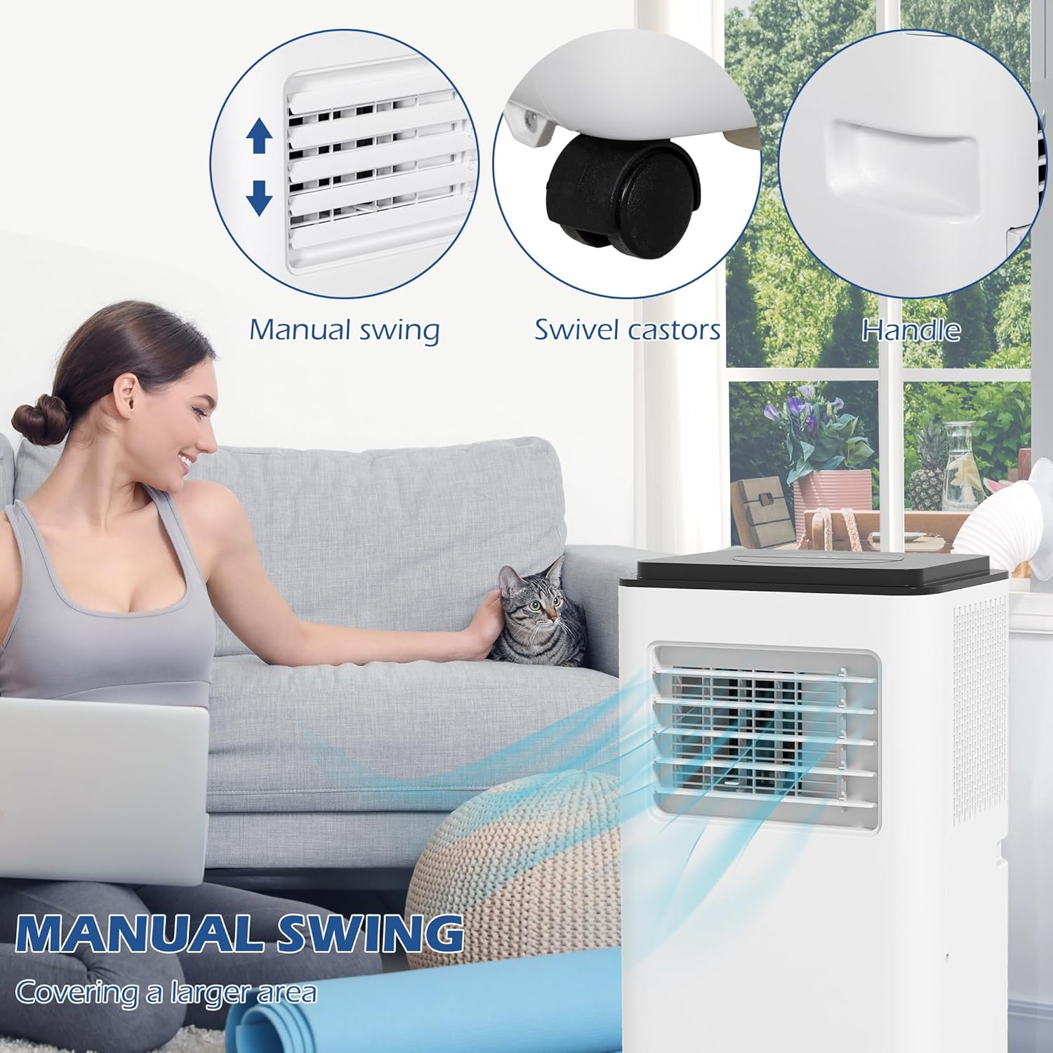 HOMCOM 8000 BTU Air Conditioner for Rooms Up to 345 Sq. Ft., 5-in-1 AC Unit with Cooling Fan, Dehumidifier, Auto, Sleep & Remote, 24H Timer On/Off, Window Installation Kit, White