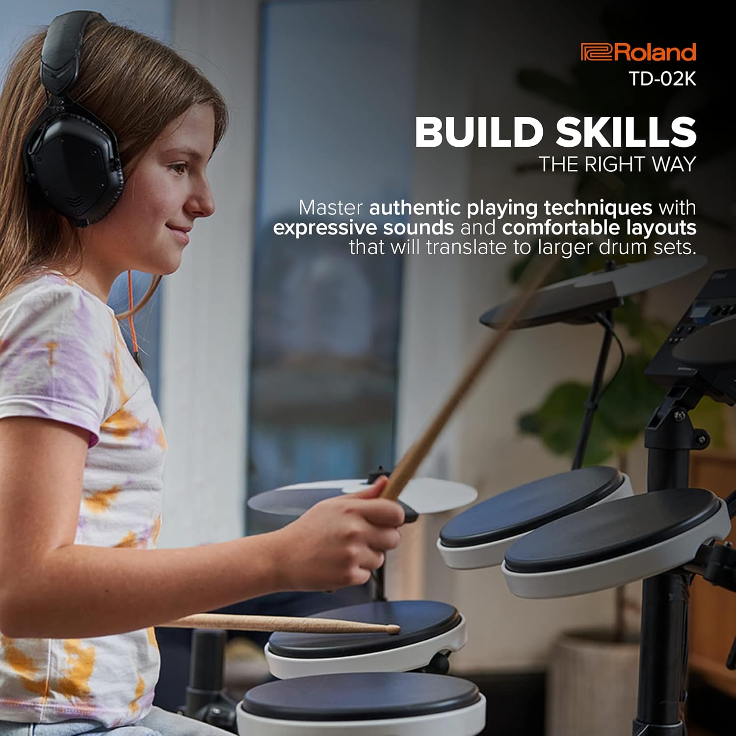 Roland TD-02K V-Drums | Entry-Level Compact Electronic Drum Kit with Expressive Playability, Noise-Reducing Features, Height-Adjustable Stand & Optional Bluetooth Expansion | Onboard Coach Function